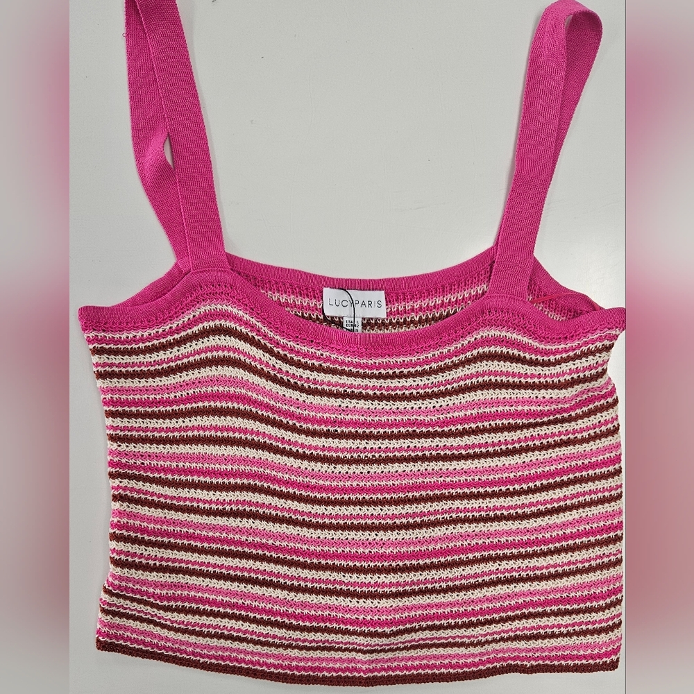 NWOT Lucy Paris Pink Striped Women's Crochet Top